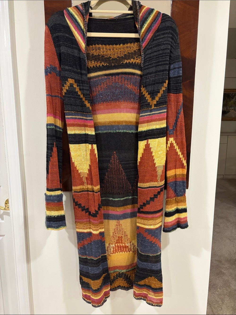 Free People Multicolor Aztec Open-Front Hooded sweater coat Cardigan